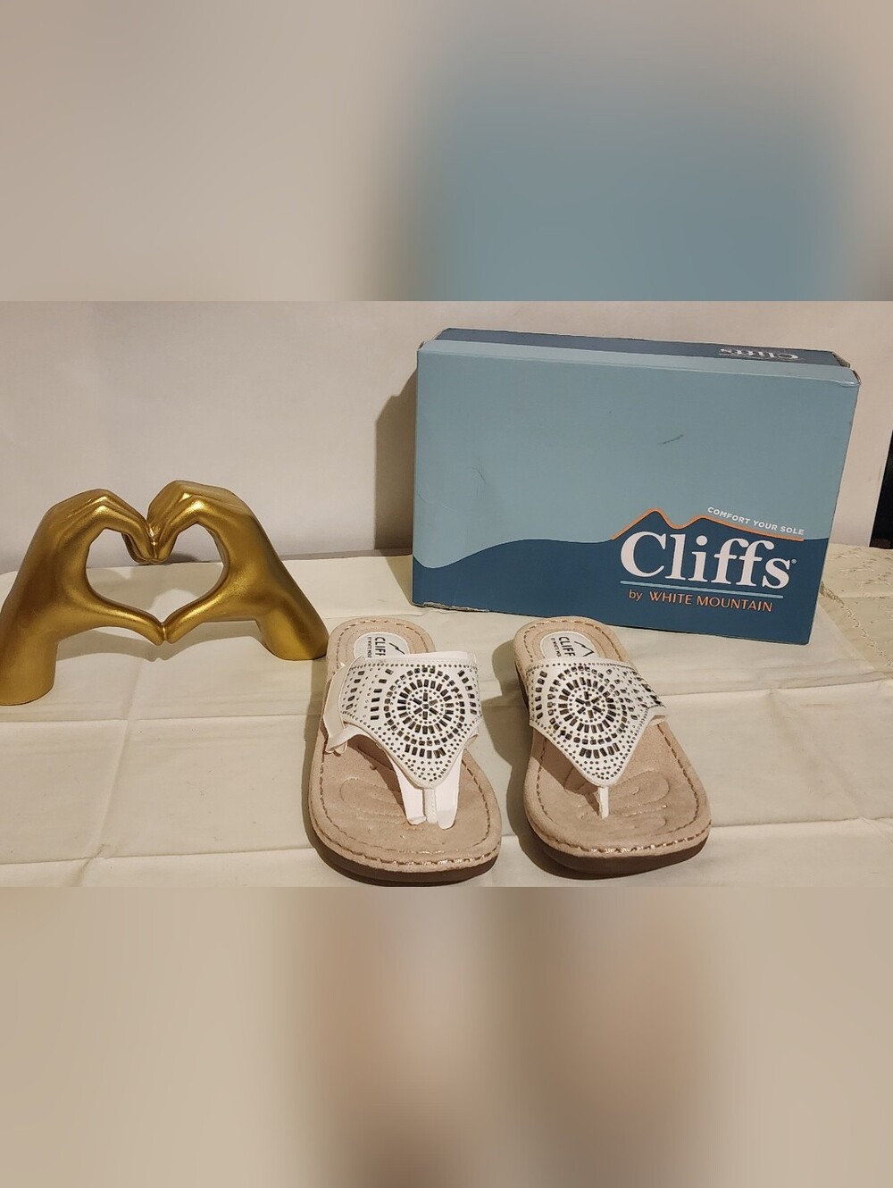 Cliffs by WHITE MOUNTAIN Women's White Embellished Thong Sandals